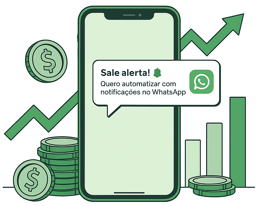 Ilustração WhatsApp com gráficos de vendas